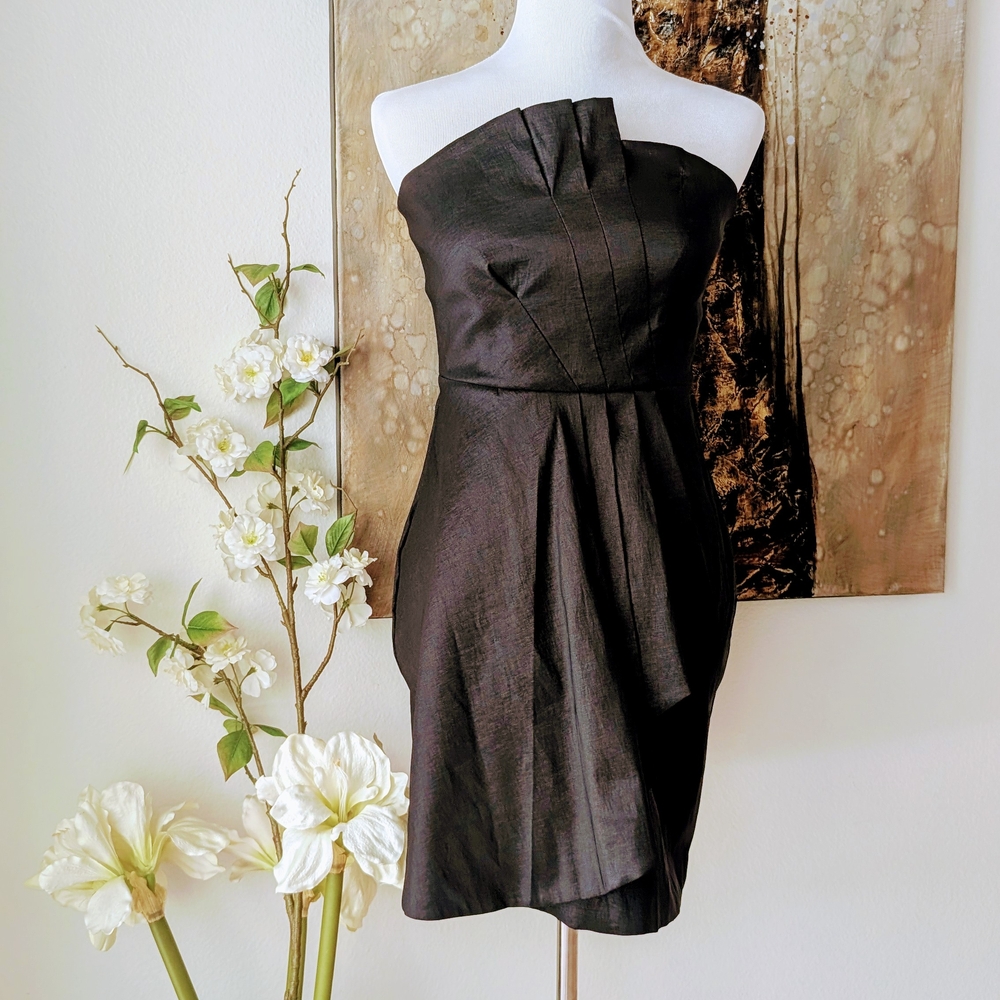 Calvin Klein Black Strapless Pleated Sheath Dress